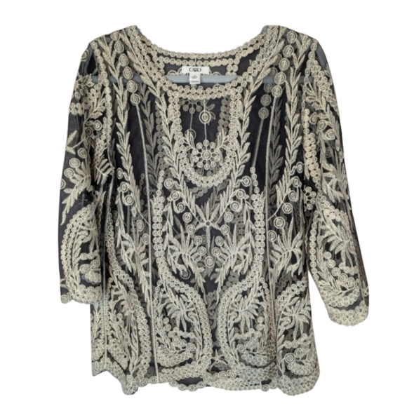 Cato's medium sheer and brocade blouse 3/4 sleeves - Picture 1 of 11